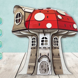 Halloween lasergesneden bestanden paddestoel Fairy huis 3D kerst miniatuur huis Dxf Svg-project Glowforge digitaal, plasmasnijden