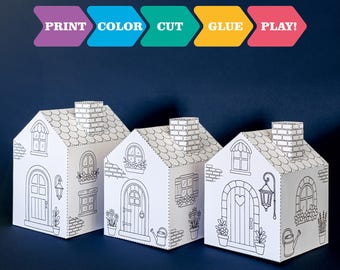 Printable 3D Coloring Pages House for Kids – DIY for Children – Instant Download PDF