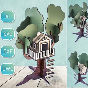 Archivos cortados con láser 3D Christmas Miniature TreeHouse Dxf Svg Project Glowforge Digital ready