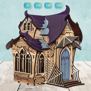 Halloween Laser Cut Files Haunted Mansion House 3D Glowforge SVG DXF für Cnc Projekt