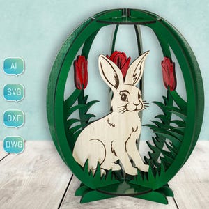 File di taglio laser Uovo di Pasqua 3d coniglio coniglietto SVG DXF Glowforge Decor Progetto 3D File digitali pronti per macchina da taglio al plasma Progetto CNC fai da te