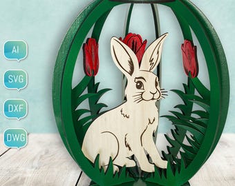 Huevo de Pascua cortado con láser: decoración de conejo 3D (SVG DXF)