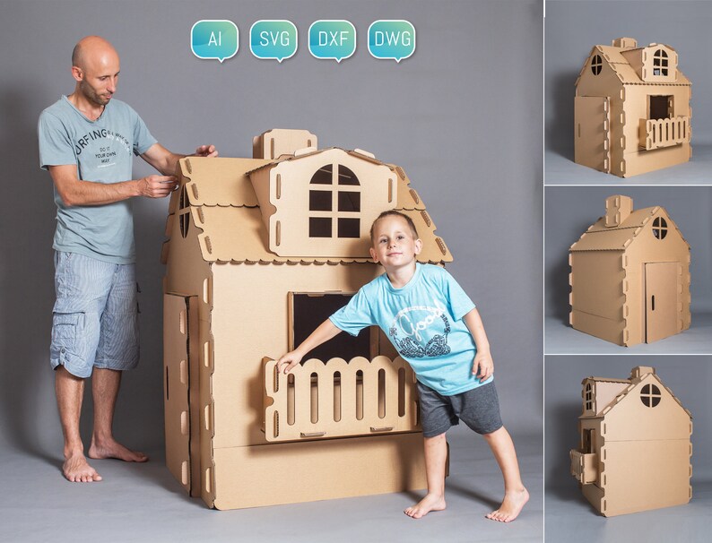 Laser Cut Cardboard Playhouse Dxf Svg Project Etsy