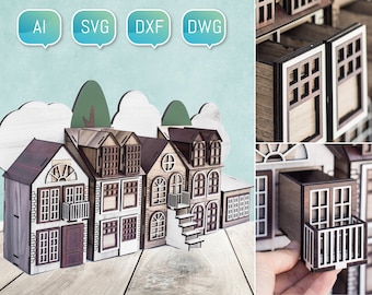 Laser adventkalender gesneden bestand kerst dorp huizen dorp 3D Glowforge SVG DXF hout