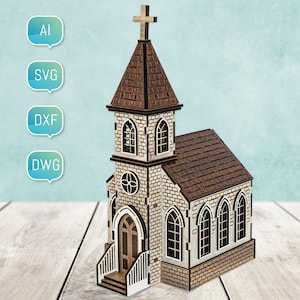 Église Village de Noël Fichier découpé au laser SVG DXF Maison DIY Glowforge