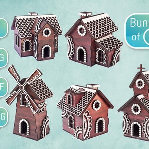 Fichiers découpés au laser Village de Noël maison en pain d'épice 3D Glowforge SVG DXF pour Plasma DIY projet cnc Funny Kids Bundle
