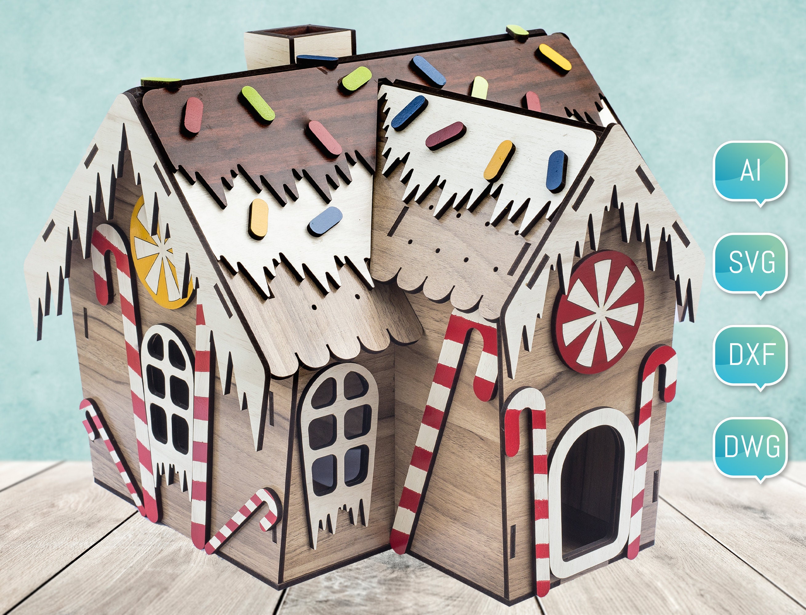 Christmas Village Gingerbread House 3D  Glowforge SVG Laser Cut Files DXF for Plasma DIY cnc Project Funny Kids Bundle