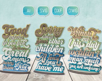 Mothers Day Birthday Anniversary SVG Gift signs plaque DXF Glowforge Laser Cut File Decor 3D Project Digital Ready Files for Plasma