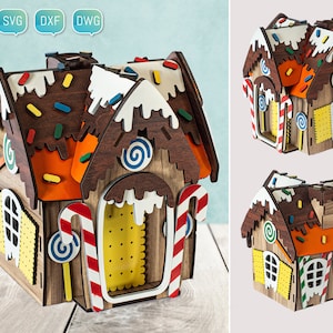 Laser Schnitt Dateien Weihnachtsdorf Lebkuchen-Haus 3D Glowforge SVG DXF für CNC-Projekt lustige Kinder Bundle
