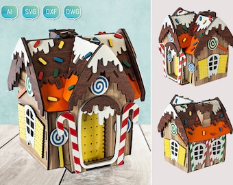 Laser Cut Christmas Village Gingerbread House 3D SVG DXF Bundle