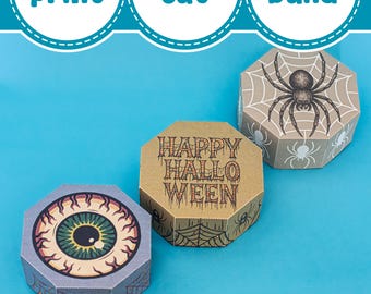 PDF DIY Halloween-traktatiedozen – Papercraft snoepdoos afdrukbaar – Halloween-feestdecoratie