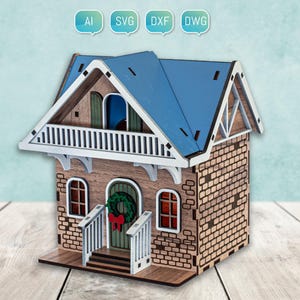 Casa del villaggio di Natale 2024 Glowforge File di taglio laser SVG DXF fai da te
