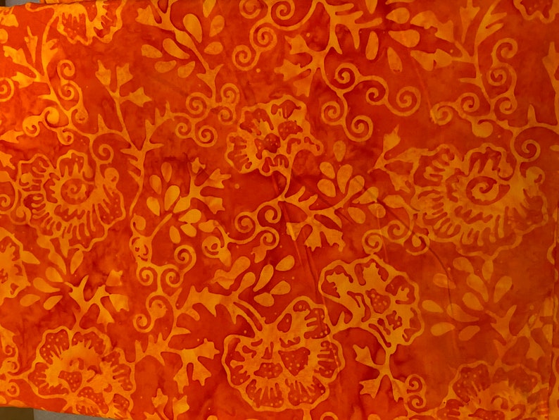 Batik Orange Floral Fabric 3 Yard Cut Etsy