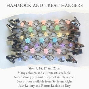 Short 9cm rat hammock and treat clips set of 4, stainless steel