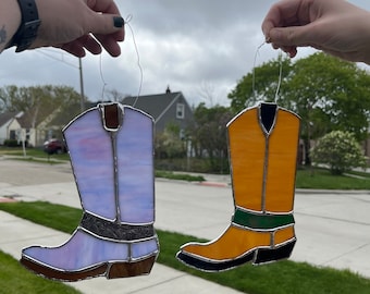 Cowboy boot stained glass/country stained glass/rootin tootin funny glass