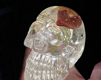 Resin skull lights with real flowers