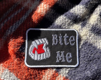 Bite me embroidered patch/vampire teeth patch/halloween iron on patch