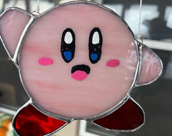 Kirby stained glass/nintendo stained glass/kirby art/kirby wall art/kirby gift