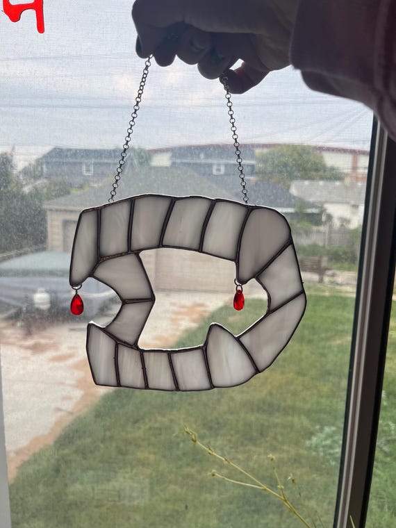 Vampire Teeth Stained Glass with Red Beads