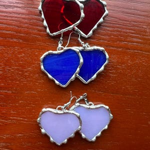 Stained glass heart earrings/glass heart earrings/lead free soldered earrings/valentines earrings