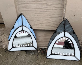 Stained glass shark mirror/Jaws inspired mirror/shark wall hanging