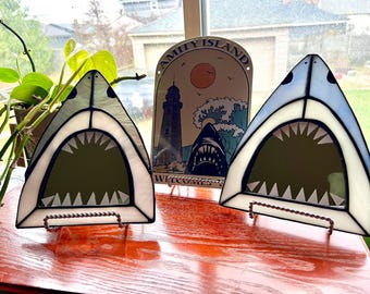 Stained glass shark mirror/Jaws inspired mirror/shark wall hanging