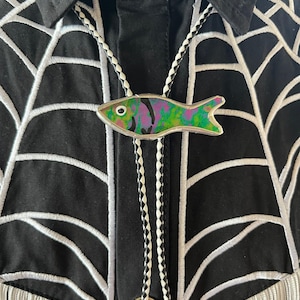 Fish stained glass bolo tie/sardine stained glass bolo tie/fish bolo tie/cute bolo tie/glass bolo tie