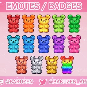 Gummy Bear Candy Twitch Emotes & Sub/Cheer/Bit Badges (Red, Orange, Yellow, Green, Cyan, Blue, Purple, Pink, Bronze, Silver, Gold, Rainbow)
