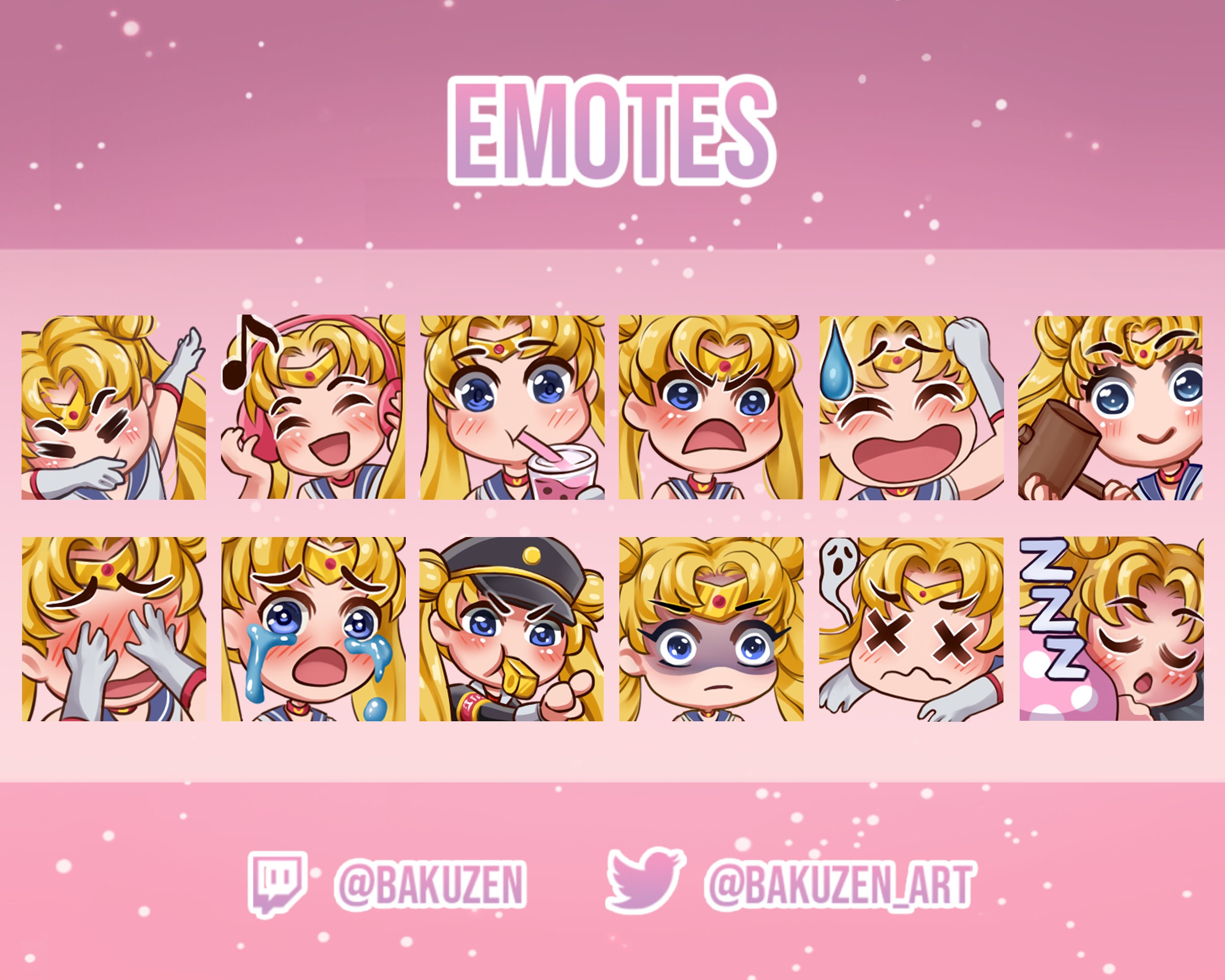 12 Sailor Moon Emotes For Twitch Discord Assorted Set Etsy