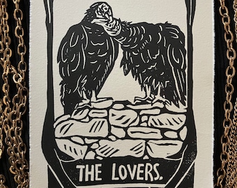 The Lovers Tarot Card Print, 3rd Edition Block Print Unframed, Signed and Numbered, vultures birds death corvids animals nature dark witch