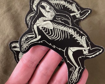 NEW Glow in the Dark Rabbit Skeleton Vinyl waterproof Sticker for water bottle, laptop, notebook coffee mug curio goblin animal bunny bones