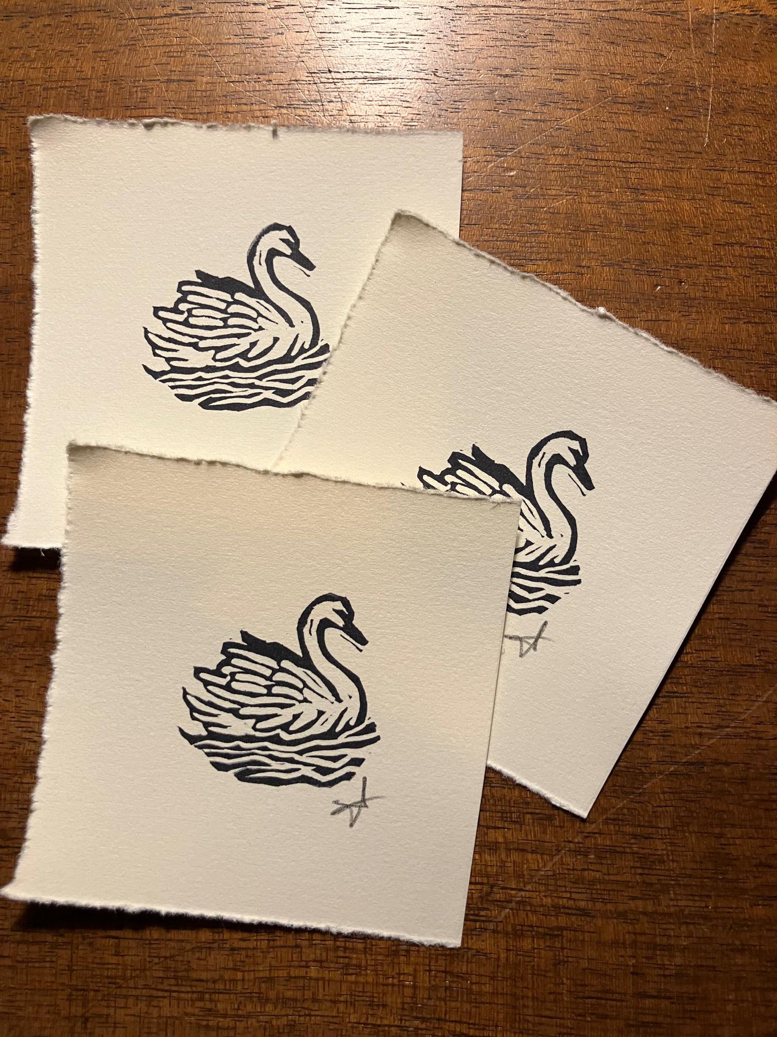 Swan Tiny Print 3x3 Block Print Unframed, Signed Original Artwork - Etsy