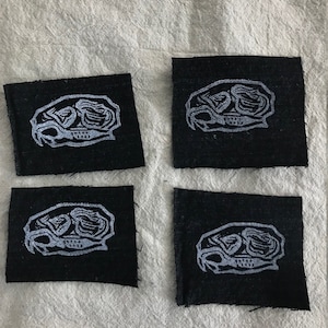 Mouse Skull Recycled Denim and Twill Patches, Block Printed Patches for Jeans, Jacket, Backpack