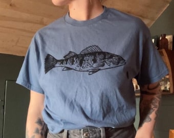 Perch Fish Nature Printed tshirt, Unisex, cotton tee, lakefront fishing great lakes northwoods cabin cottagecore forest hiking woods outdoor
