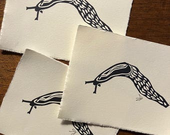 Tiny Slug 3x4 Block Print Unframed, Signed, original art illustration garden bugs