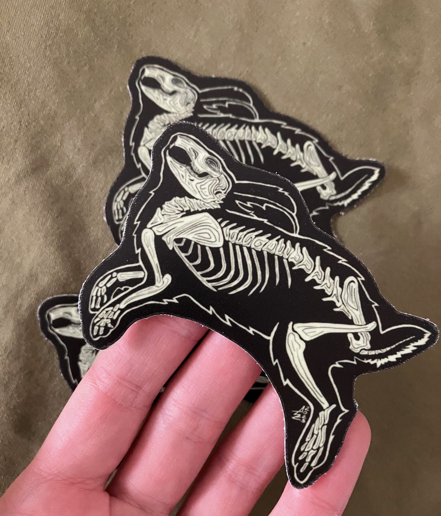 NEW Glow in the Dark Rabbit Skeleton Vinyl waterproof Sticker for water bottle, laptop, notebook coffee mug curio goblin animal bunny bones