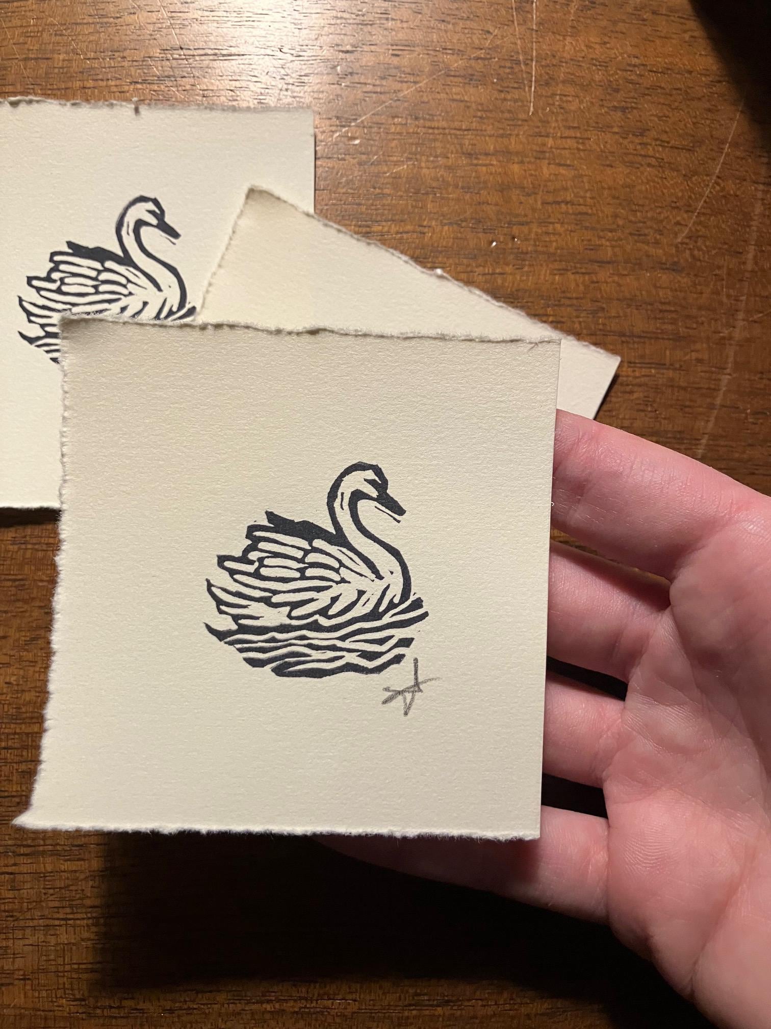 Swan Tiny Print 3x3 Block Print Unframed, Signed Original Artwork - Etsy