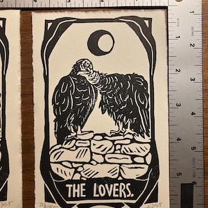The Lovers Tarot Card Print, 3rd Edition Block Print Unframed, Signed and Numbered, vultures birds death corvids animals nature dark witch image 3
