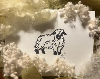 Tiny Sheep, 3x4 Block Print Unframed, Signed, tiny art animals livestock lamb wool farming country cottagecore nature rural fairytale goat