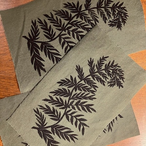 Fern Patch, Upcycled cotton twill, Block Printed Patches for Jeans, Jacket, Backpack, tote bag, Nature Inspired Designs, forest moss