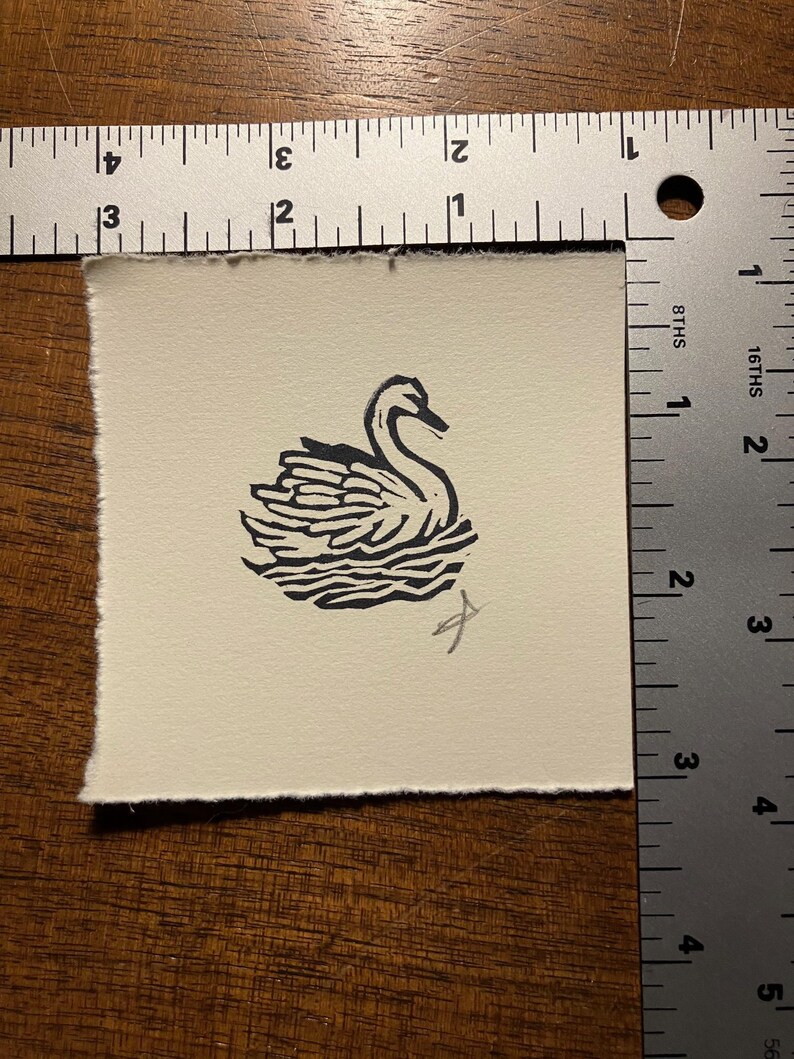 Swan Tiny Print 3x3 Block Print Unframed, Signed Original Artwork - Etsy