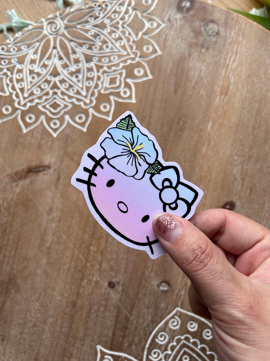 Hello Kitty Hibiscus Cotton Candy Colors Sticker. - Etsy