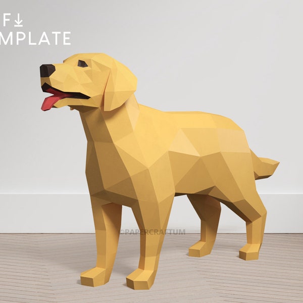 Golden Retriever Papercraft, Labrador Papercraft, Dog Papercraft, Lab DIY Paper Statue, Retriever 3D Low Poly Paper Model, Dog Gifts, PDF