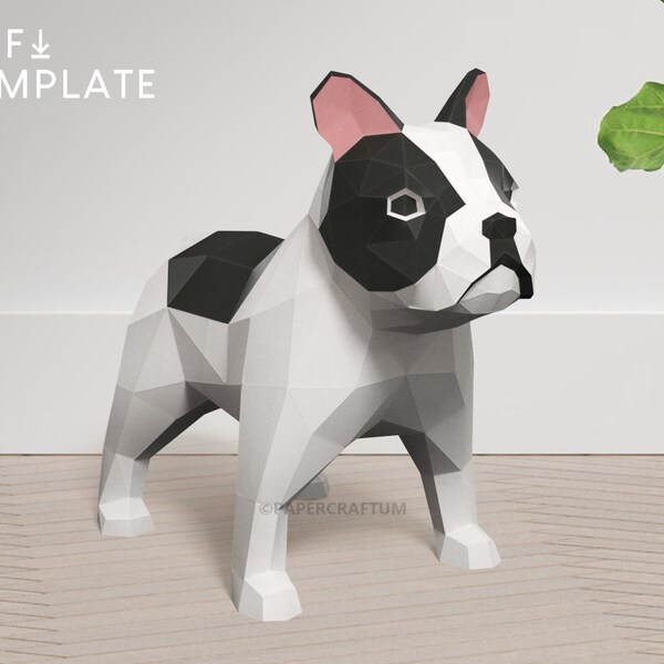 Bouledogue Français, Chien Papercraft, Bouledogue 3D Low Poly, Statue En Papier, DIY, Maquette En Papier, Décoration De La Maison, Téléchargement Pdf, Kit Papercraft, Origami