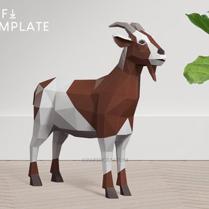 Goat Papercraft, Goat Figurine, Goat Paper Statue, Animals Papercraft, Goat Gifts, Goat Sculpture, Goat 3D Low Poly, Printable 3D Puzzle