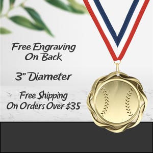 Custom Engraved 3" Baseball Medal: Gold, Silver, Bronze Finish
