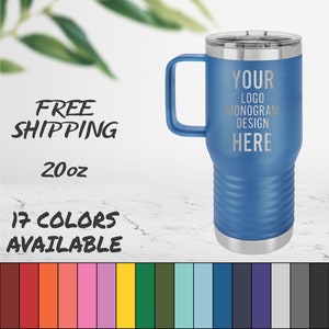 Laser Engraved Coffee Mugs With Custom Image, Logo, and/or Text. These are 20oz. Personalized Polar Camel Insulated Stainless Steel with Lid