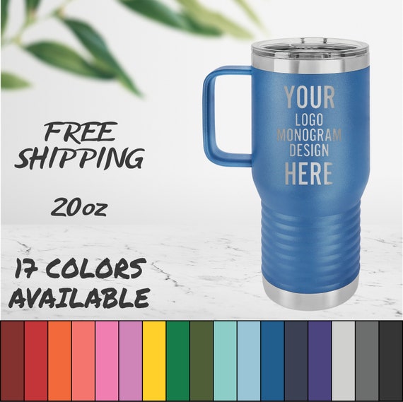 Personalized 20 oz Stainless Steel Tall Insulated Coffee Mug with Handle  and Lid - Customized with Your Name or Text