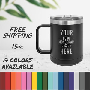 Laser Engraved Coffee Mugs With Custom Image, Logo, and/or Text. These are 15oz. Personalized Polar Camel Insulated Stainless Steel with Lid