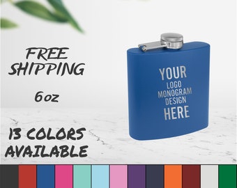 Laser Engraved Metal Flask, Custom Logo Text, Personalized Gift